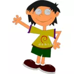 Copilul de desene animate cu Debian logo-ul cămaşa de desen vector