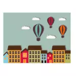 Bunte Häuser und Luftballons