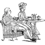 男人和女人坐在餐桌前的矢量图
