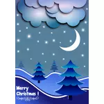כחול הציור כרטיס ברכה לחג המולד עצים