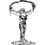 Vektorigrafiikka naisesta mekossa, jossa on ympyräkehys