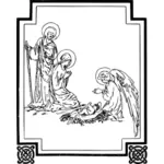 Vector illustration of classic black and white nativity scene