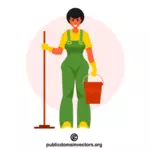 Wanita layanan kebersihan dengan overall