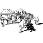 Vektorikuva matkatavaroita kuljettavasta lehmästä