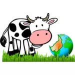 Vektorový obrázek kreslený krávy stravování země
