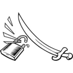 Clipart vectorial de una espada se agrieta un candado