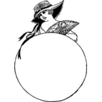 ציור של אישה עם כובע מעגל מסגרת וקטורי