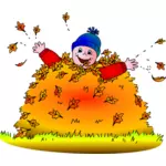Copil în ilustraţie vectorială frunze