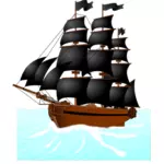 Vektorgrafiken von riesigen Pirat Segelboot auf dem unruhigen Meer
