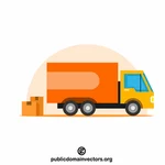משאית משלוחים וקופסאות קרטון