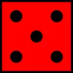 Five red dots on red background