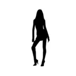 בתמונה וקטורית של צללית שחורה של נערה צעירה, חצאית מיני