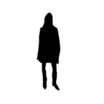 Vetor desenho da silhueta preta de uma menina na moda com botas e saia