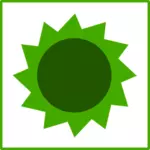 איור וקטורי של סמל השמש ירוק לסביבה עם גבול דק