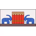Dua gajah di depan gambar tenda sirkus