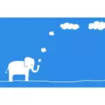 Vektor Klipart slon fouká mraky