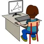 Мальчик с помощью компьютера векторной графики