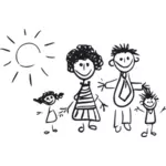 Dibujo de niño blanco y negro de una familia