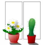 Ilustración vectorial de plantas de flor en maceta en la ventana