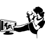 Ilustraţia vectorială de o femeie lovituri frumusetea ideala pe TV
