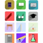 Vector illustration of education flat design icons with shadows