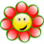 Tegning av smilende rød og grønn blomst