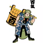 Edo firefighter carrying a barrel vector graphics