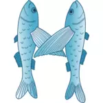 Blå og hvit vector illustrasjon av to fisk