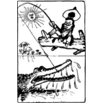 Uomo pesca sul ramo con coccodrillo sotto immagine vettoriale