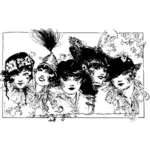 Imagine vectorială a cinci fete cu pălării