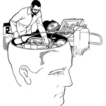 Vector drawing of fixing a human brain