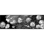 Flores en la ilustración de viento blanco y negro