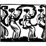 Tanzende Damen in einer Warteschlange
