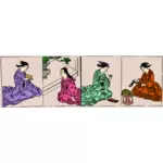 Renkli kimono içinde Asya bayanlar