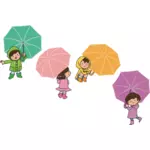 Barn med paraplyer bilde