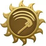 Vectorillustratie van de sikkel op zon vormige embleem
