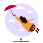 Mädchen, das mit Regenschirm fliegt