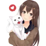 Yavru kedi ile anime kız