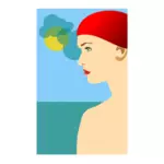 Vektorbild des jungen Mädchens mit roter Mütze
