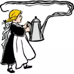 Ilustraţia vectorială de fata poarta mare oală de cafea abur