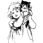 Viktoriánské girl s kitty vektorový obrázek