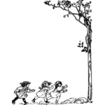 Chicas corriendo al árbol