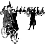 Vector de dibujo de escuela de bicicleta de niñas
