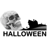 Halloween landschap met schedel vector tekening