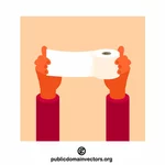 Mãos segurando papel higiênico