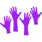 Patru mâini violet ajungând în sus grafică vectorială