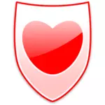 Ilustración vectorial de corazón rojo en un escudo