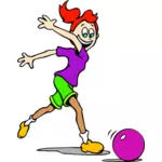 Illustrazione vettoriale di ragazza felice, inseguendo una palla