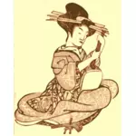 Geisha memegang alat musik vektor ilustrasi