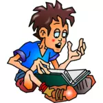 Grafică vectorială băiat citind o carte din poala lui